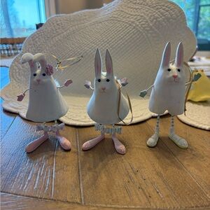 MacKenzie-Childs 3 White and Pink easter Bunny Figurines